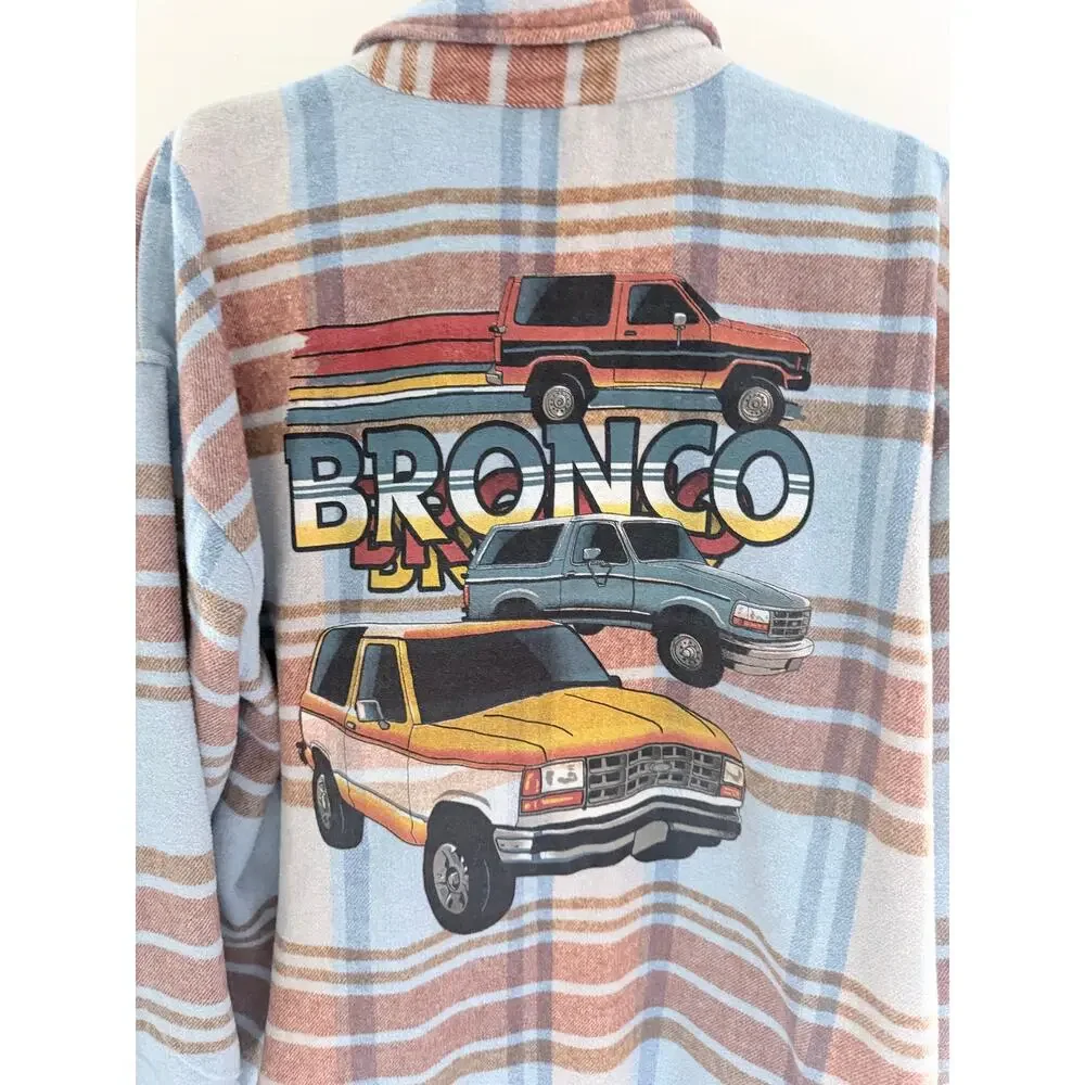 Ford Bronco Brown & Blue Flannel Plaid Shacket-Size XL